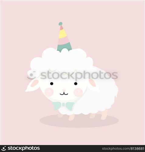 Cute sheep in flat style on pastel background. . Cute sheep in flat style