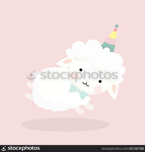 Cute sheep in flat style on pastel background. . Cute sheep in flat style