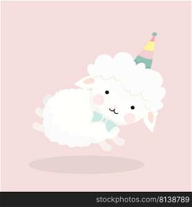 Cute sheep in flat style on pastel background. . Cute sheep in flat style