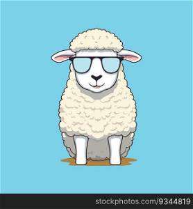 Cute sheep with glasses isolated blue background