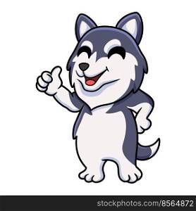 Cute siberian husky dog cartoon giving thumb up