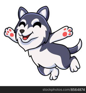 Cute siberian husky dog cartoon jumping