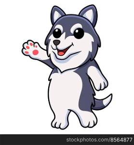 Cute siberian husky dog cartoon waving hand
