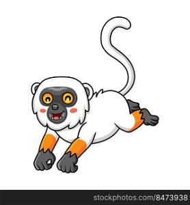 Cute sifaka lemur monkey cartoon jumping