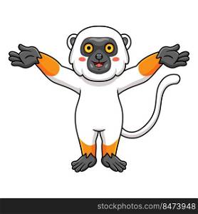 Cute sifaka lemur monkey cartoon raising hands