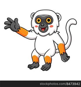 Cute sifaka lemur monkey cartoon waving hand