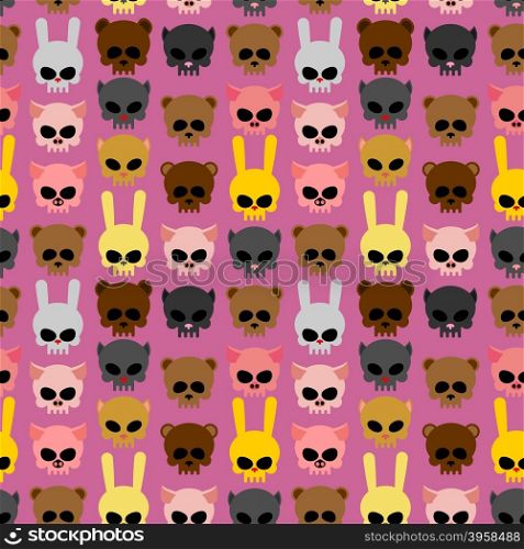 Cute skulls of animals: rabbit and cat, bear and pig. Seamless pattern. Good Background for Halloween&#xA;