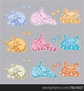 Cute Sleeping cats. Hand Drawn Vector illustration.