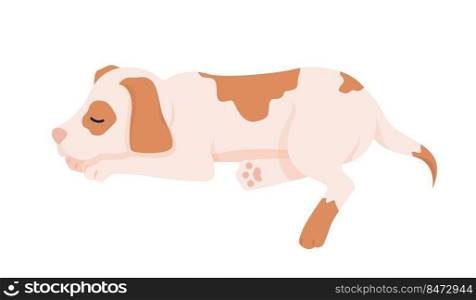 Cute sleeping dog semi flat color vector character. Editable figure. Full sized animal on white. Family member. Loving pet simple cartoon style illustration for web graphic design and animation. Cute sleeping dog semi flat color vector character