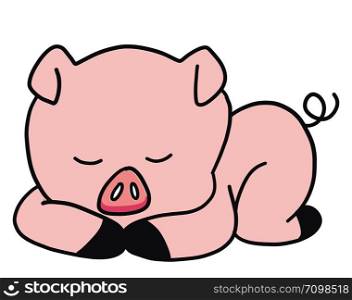 Cute sleeping pig, illustration, vector on white background.