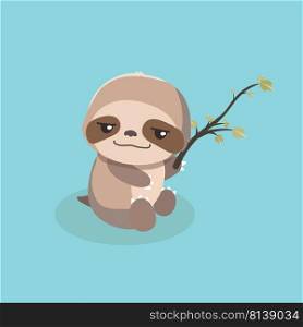 cute sloth on pastel background.