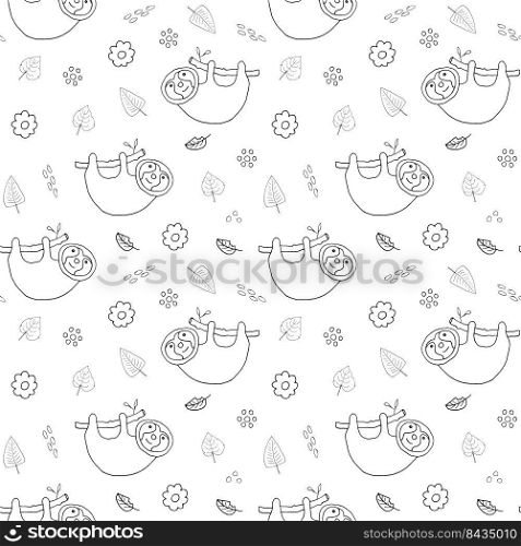 Cute Sloth Seamless Pattern, Cartoon Hand Drawn Animal Doodles Vector Illustration Background .. Cute Sloth Seamless Pattern, Cartoon Hand Drawn Animal Doodles Vector Illustration Background