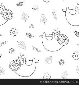 Cute Sloth Seamless Pattern, Cartoon Hand Drawn Animal Doodles Vector Illustration Background .. Cute Sloth Seamless Pattern, Cartoon Hand Drawn Animal Doodles Vector Illustration Background