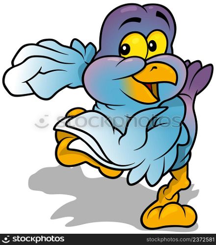 Cute Smiling Blue-purple Bird - Colored Cartoon Illustration Isolated on White Background, Vector