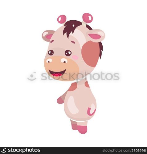 Cute smiling giraffe semi flat color vector character. Posing figure. Fluffy toy for kid. Full body animal on white. Simple cartoon style illustration for web graphic design and animation. Cute smiling giraffe semi flat color vector character