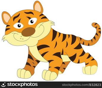 Cute smiling orange and brown tiger, vector illustration