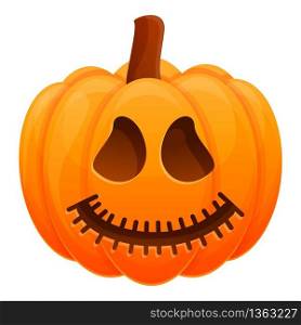 Cute smiling pumpkin icon. Cartoon of cute smiling pumpkin vector icon for web design isolated on white background. Cute smiling pumpkin icon, cartoon style