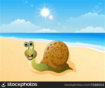 Cute snail cartoon at the beach