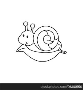 Cute snail on a leaf Kids coloring page Vector illustration.. Cute snail on a leaf Kids coloring page Vector illustration