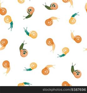 Cute snails seamless pattern. Funny cartoon character wallpaper in doodle style. Wildlife fauna backdrop. For fabric design, textile print, wrapping paper, cover. Vector illustration. Cute snails seamless pattern. Funny cartoon character wallpaper in doodle style.
