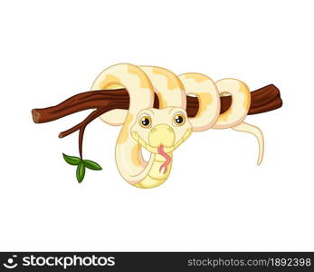 Cute snake cartoon on tree branch