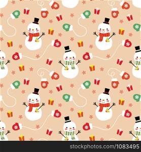 Cute snowman and Christmas gifts seamless pattern.