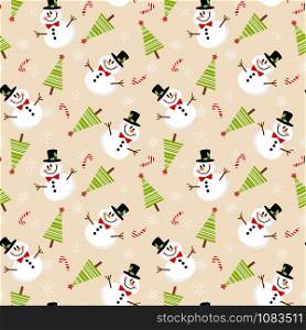 Cute snowman and Christmas tree seamless pattern.