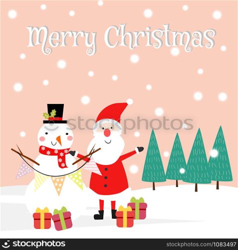 Cute snowman and Santa claus background. Use for greetings card or invitation.