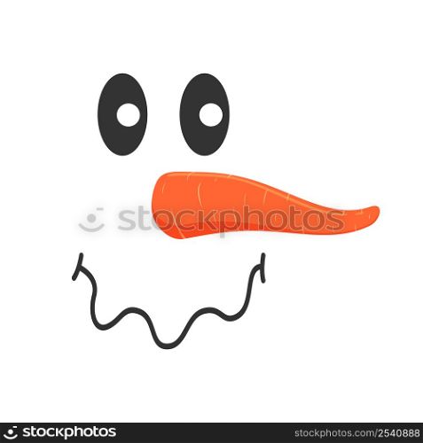 Cute snowman face with upset emotion. Funny snow man head with squiggly mouth and carrot nose. Winter holidays design. Vector cartoon illustration.. Cute snowman face with upset emotion. Funny snow man head with squiggly mouth and carrot nose. Winter holidays design. Vector cartoon illustration