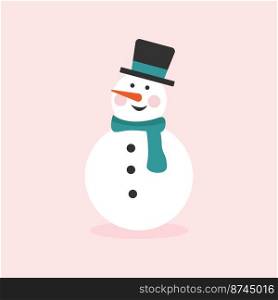 Cute snowman in a hat and scarf. Graphic resource about winter and christmas for content , banner, sticker label and greeting card. Vector illustration.