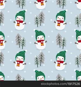 Cute snowman in Christmas winter seamless pattern