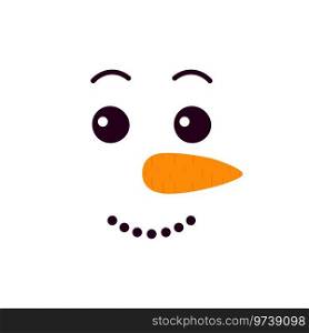 Cute snowman smiling emotion. Happy snowman face. Cartoon vector illustration