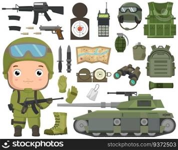 Cute soldier boy cartoon with soldier equipment