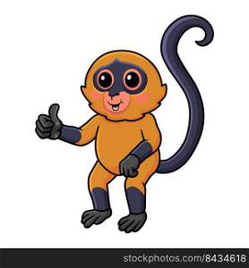 Cute spider monkey cartoon giving thumb up