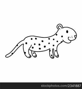Cute spotted leopard. Vector doodle illustration. African animal. Coloring book for kids.