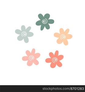  Cute spring flowers in pastel colors. Wildflowers of various colors. Vector flat illustration.. Wildflowers of various colors. Vector illustration