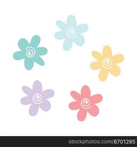  Cute spring flowers in pastel colors. Wildflowers of various colors. Vector flat illustration.. spring Wildflowers in pastel colors