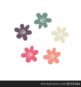  Cute spring flowers in pastel colors. Wildflowers of various colors. Vector illustration..  Spring flowers. Vector illustration