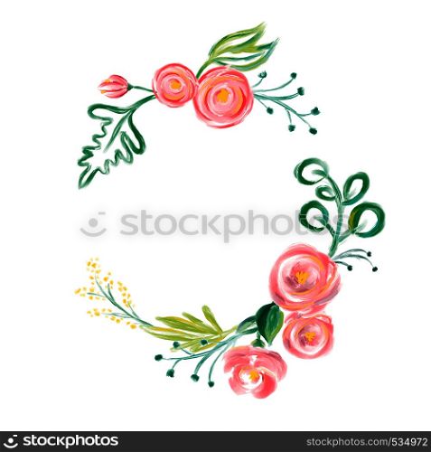 Cute spring Watercolor Vector Flower wreath with place for text. Art isolated illustration for wedding or holiday design, Hand drawn paint roses.. Cute spring Watercolor Vector Flower wreath with place for text. Art isolated illustration for wedding or holiday design, Hand drawn paint roses