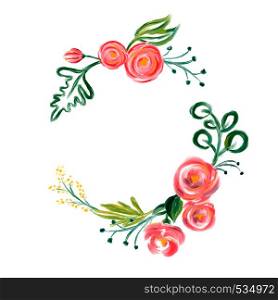 Cute spring Watercolor Vector Flower wreath with place for text. Art isolated illustration for wedding or holiday design, Hand drawn paint roses.. Cute spring Watercolor Vector Flower wreath with place for text. Art isolated illustration for wedding or holiday design, Hand drawn paint roses