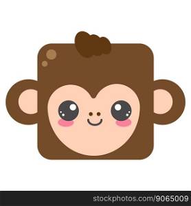 Cute square monkey face. Cartoom head of animal character. Minimal simple design. Vector illustration.. Cute square monkey face. Cartoom head of animal character. Minimal simple design. Vector illustration