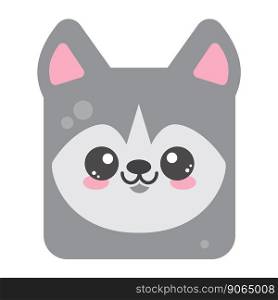 Cute square wolf face. Cartoom head of animal character. Minimal simple design. Vector illustration.. Cute square wolf face. Cartoom head of animal character. Minimal simple design. Vector illustration