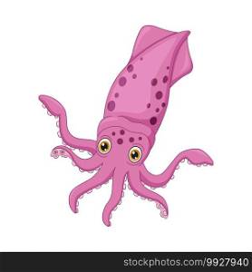 Cute squid cartoon isolated on white background