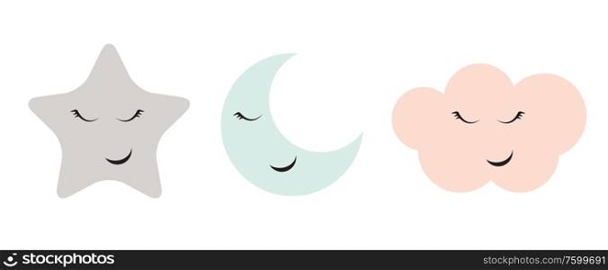 Cute Star, Cloud and Moon Icon Vector Illustration EPS10 . Cute Star, Cloud and Moon Icon Vector Illustration