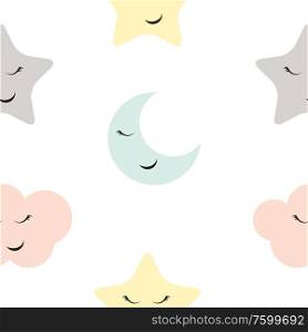 Cute Star, Cloud and Moon Seamless Pattern Background Vector Illustration EPS10 . Cute Star, Cloud and Moon Seamless Pattern Background Vector Illustration