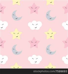 Cute Star, Cloud and Moon Seamless Pattern Background Vector Illustration EPS10 . Cute Star, Cloud and Moon Seamless Pattern Background Vector Illustration
