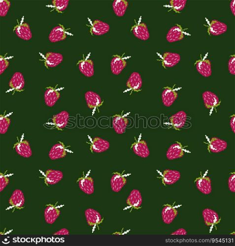Cute strawberries seamless pattern. Doodle strawberry endless background. Hand drawn fruits wallpaper. Design for fabric, textile print, wrapping paper, kitchen textiles, cover. Vector illustration. Cute strawberries seamless pattern. Doodle strawberry endless background. Hand drawn fruits wallpaper.