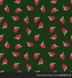 Cute strawberries seamless pattern. Doodle strawberry endless background. Hand drawn fruits wallpaper. Design for fabric, textile print, wrapping paper, kitchen textiles, cover. Vector illustration. Cute strawberries seamless pattern. Doodle strawberry endless background. Hand drawn fruits wallpaper.