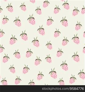 Cute strawberries seamless pattern. Doodle strawberry endless background. Hand drawn fruits wallpaper. Design for fabric, textile print, wrapping paper, kitchen textiles, cover. Vector illustration. Cute strawberries seamless pattern. Doodle strawberry endless background. Hand drawn fruits wallpaper