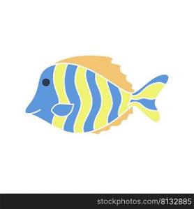 Cute striped fish baby character isolated vector illustration. Underwater marine or ocean dweller drawn icon. Decoration for kids things and design